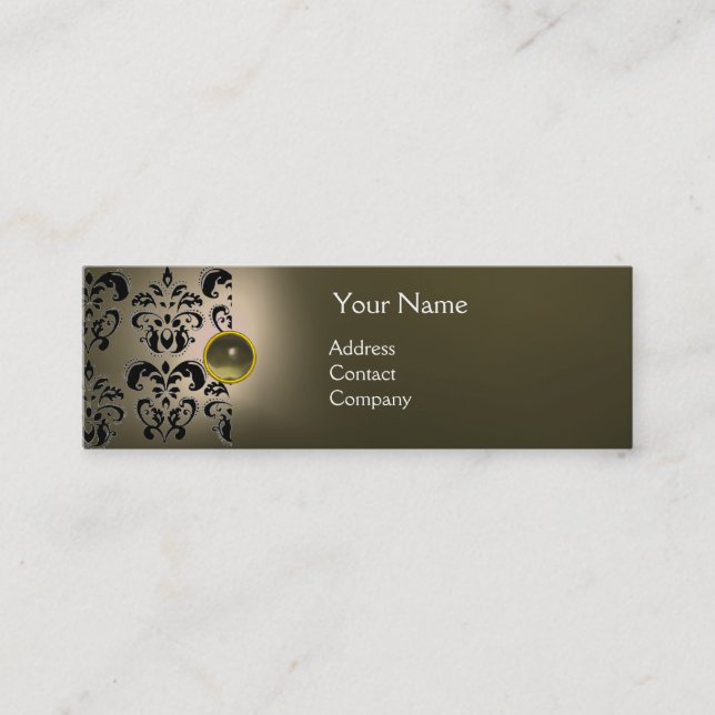 Carte De Visite Mini CHIC DAMASK GEM MONOGRAM gris (Devant)