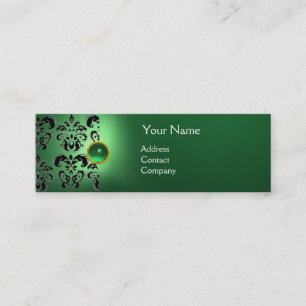 Carte De Visite Mini CHIC DAMASK GEM MONOGRAS vert