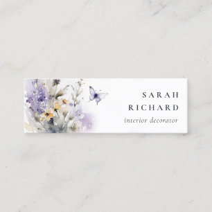 Carte De Visite Mini Chic Lilac Purple Fleur sauvage Papillon Aquarelle