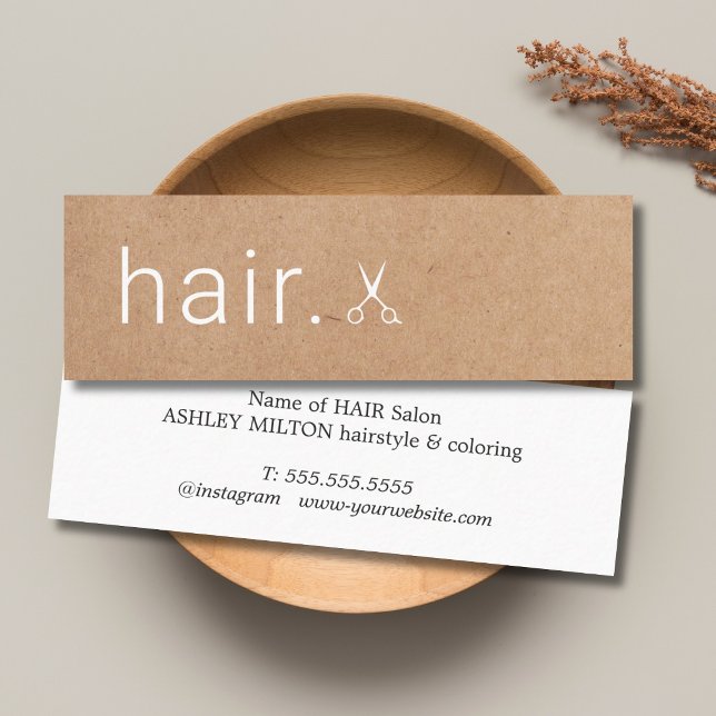 Carte De Visite Mini Ciseaux Kraft Imprimés Élégants Minimaux Coiffeur (Créateur téléchargé)
