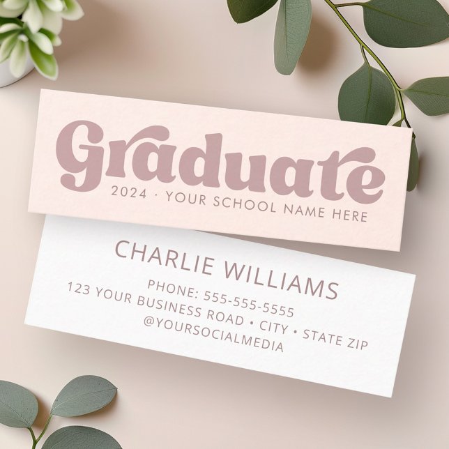 Carte De Visite Mini Clair rose pâle rétro étudiant diplômé (Light blush pink retro graduate student graduation mini business card)