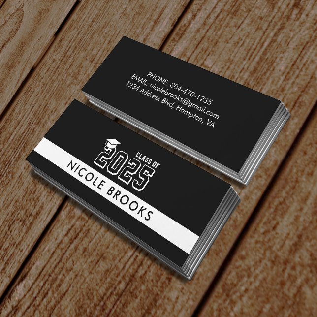 Carte De Visite Mini Classe d'études noires Information de contact Nom (Black Graduation Class of Contact Info Name Mini Business Card
)