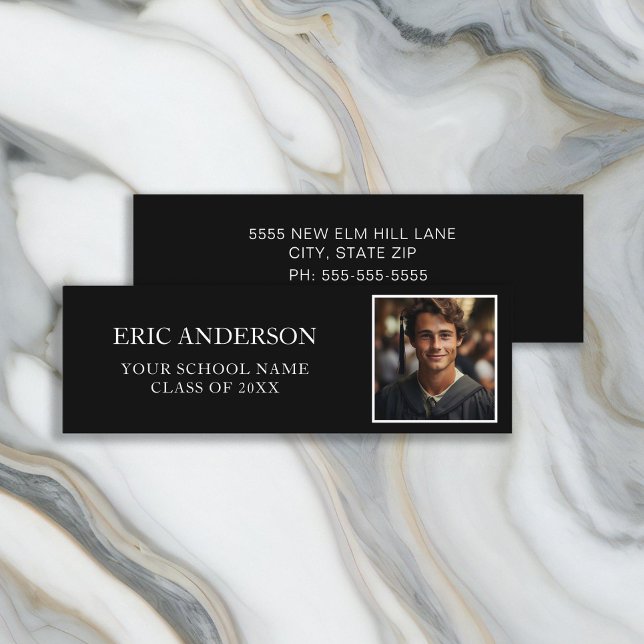 Carte De Visite Mini Classe photo noir blanc de 2024 Graduate (Black and white mini business card with photo for the high school or college graduate)