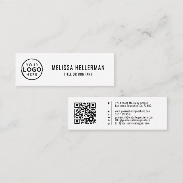 Carte De Visite Mini Code QR de logo professionnel blanc (Devant / Derrière)