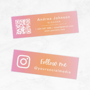 Carte De Visite Mini Code QR de médias sociaux dégradé orange rose à su