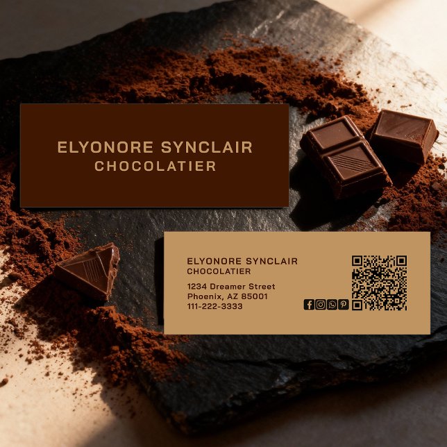 Carte De Visite Mini Code QR d'icône sociale Chocolatier Brun Élégant  (Créateur téléchargé)