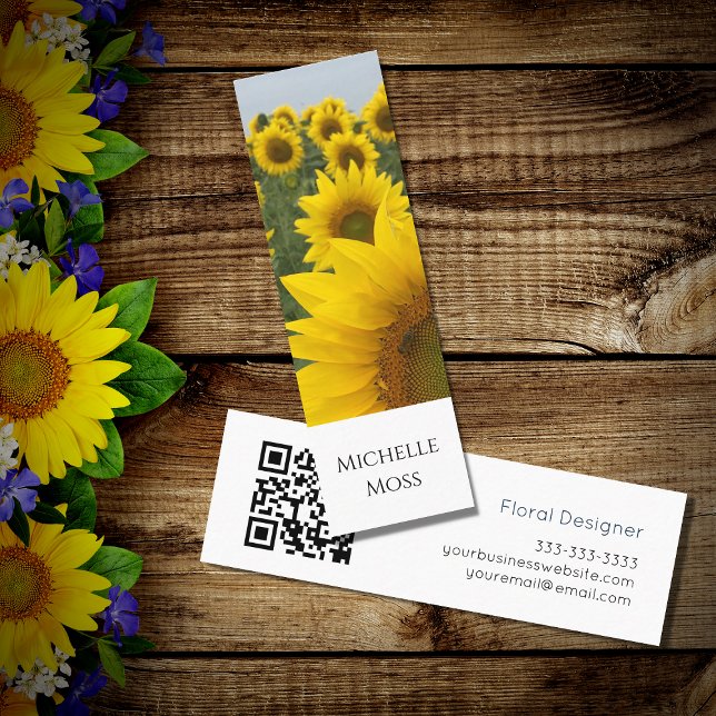 Carte De Visite Mini Code QR Fleurs de soleil botaniques Photo Floral D (Créateur téléchargé)