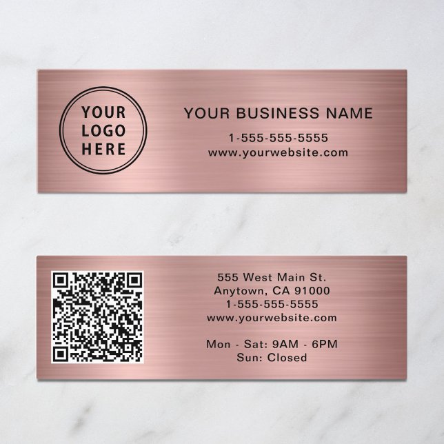 Carte De Visite Mini Code QR Logo Moderne Rose Gold (Modern Logo QR Code Rose Gold Mini Business Card)