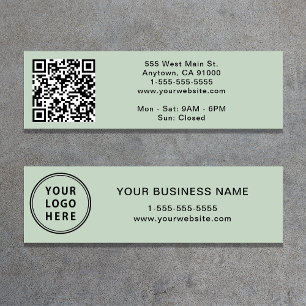 Carte De Visite Mini Code QR Logo Moderne Vert Sauge