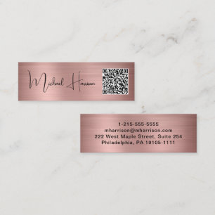 Carte De Visite Mini Code QR moderne Signature Script Rose or