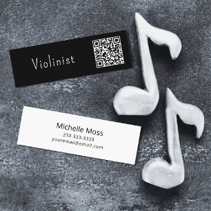 Carte De Visite Mini Code QR Musique minimaliste violoniste noir blanc