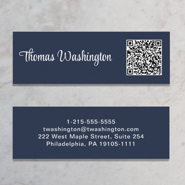 Carte De Visite Mini Code QR professionnel minimal Style Script bleu (Créateur téléchargé)