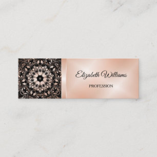 Carte De Visite Mini Code QR Rose Gold Black Floral Mandala
