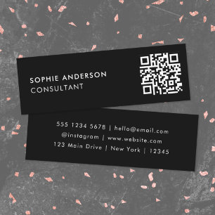 Carte De Visite Mini Code QR   Scannable Moderne Design tendance Noir