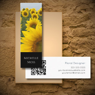 Carte De Visite Mini Code QR Sunflower Designer Floral noir blanc
