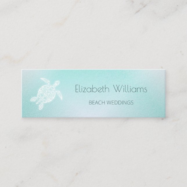 Carte De Visite Mini Code QR | Tortue Turquoise Blanc Thème Turtle Beac (Devant)