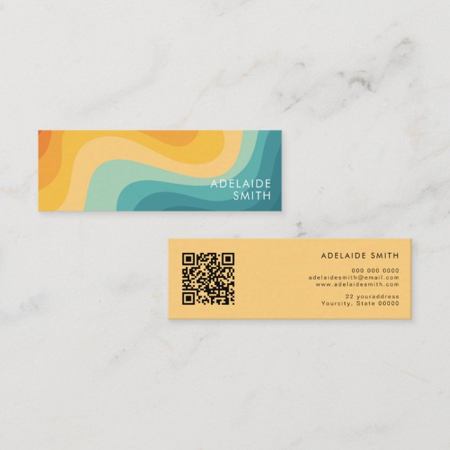Carte De Visite Mini Code QR vague de couleur classique rétro bohème (Devant / Derrière)