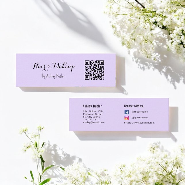 Carte De Visite Mini Code QR violet Artiste maquillage de beauté (Créateur téléchargé)