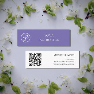 Carte De Visite Mini Code QR Yoga Instructeur Om Symbole Purple