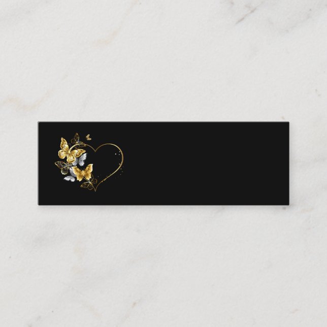 Carte De Visite Mini Coeur aux papillons d'or (Devant)