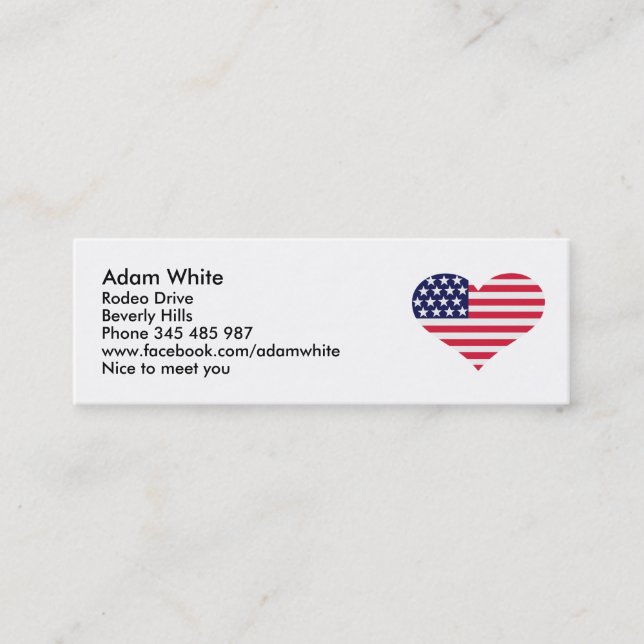 Carte De Visite Mini Coeur de drapeau des USA (Devant)