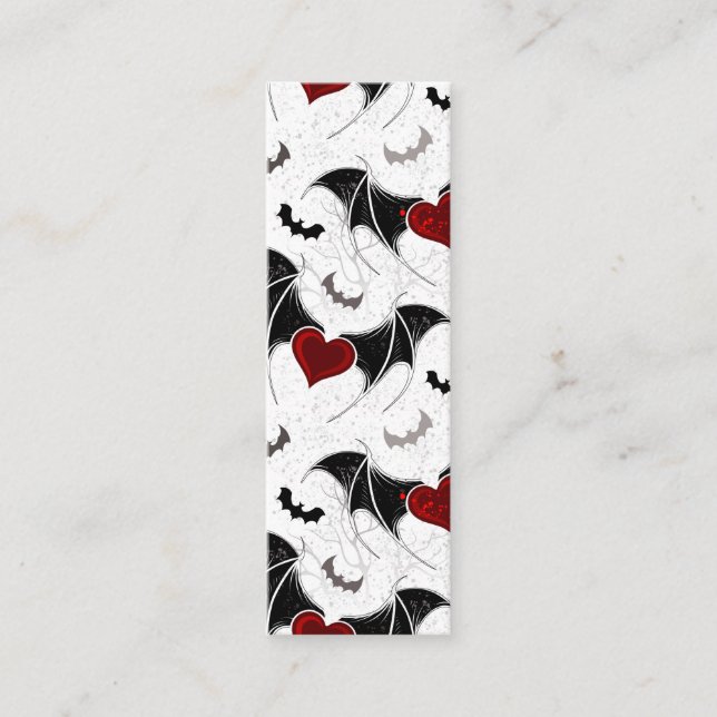 Carte De Visite Mini Coeur d'Halloween avec ailes de chauve-souris noir (Devant)