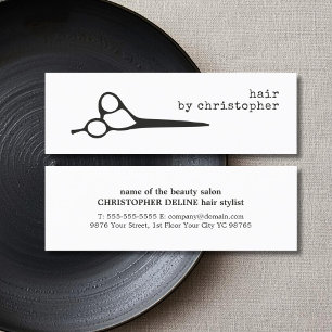 Carte De Visite Mini Coiffeur blanc noir élégant simple de ciseaux