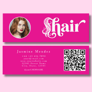 Carte De Visite Mini Coiffeur Cheveux Rose Chaud Photo Qr