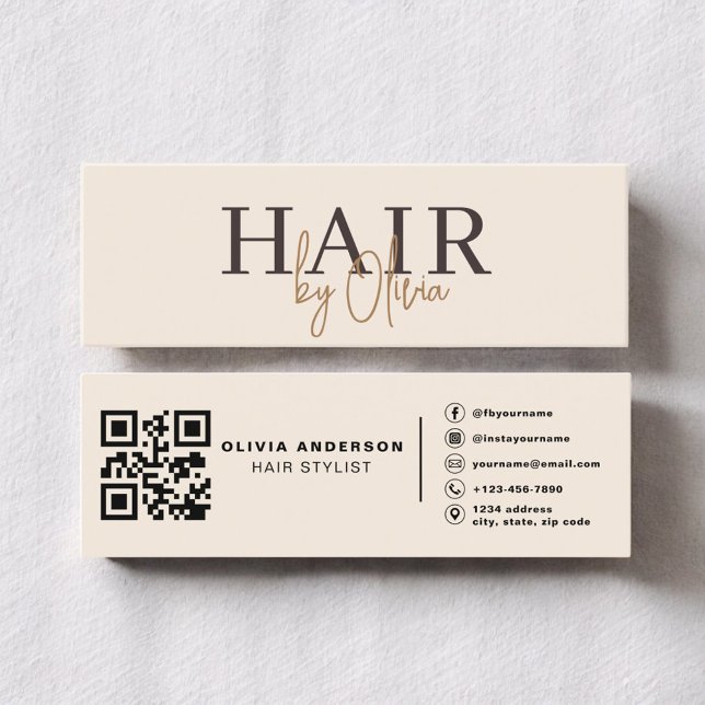 Carte De Visite Mini Coiffeur Code QR Beige Neutre Moderne (Créateur téléchargé)