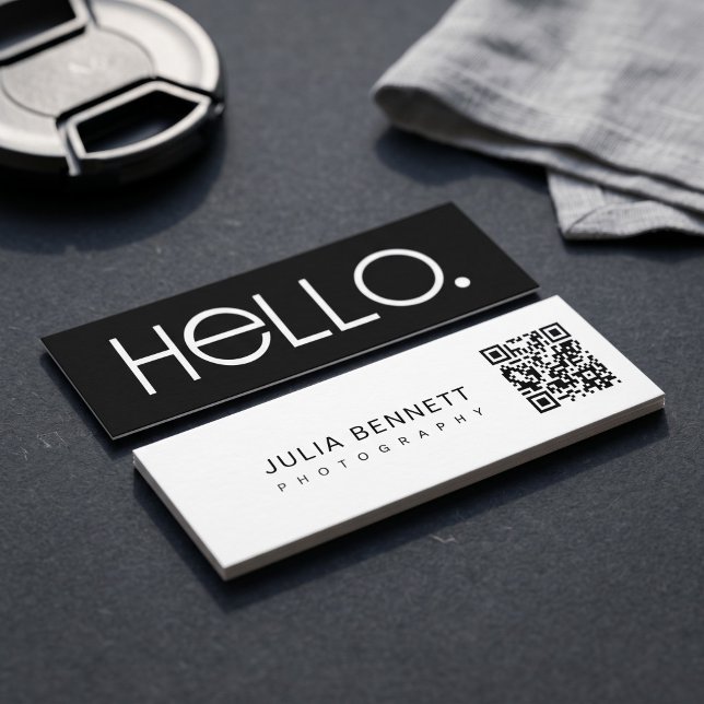 Carte De Visite Mini Conception de typographie moderne « Hello » (Simulated business cards on table)