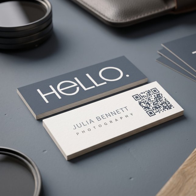Carte De Visite Mini Conception de typographie moderne « Hello » (Simulated business cards on table)