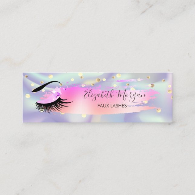 Carte De Visite Mini Confetti moderne, Brosse Stroke, Lashes Holographi (Devant)