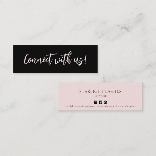 Carte De Visite Mini Contact Rose noir simple avec nous Insertion (Devant / Derrière)