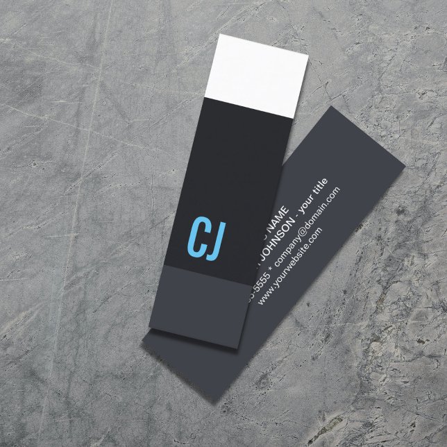 Carte De Visite Mini Cool Bleu Frais Bleu Blancs Monogramme Consultant (Créateur téléchargé)