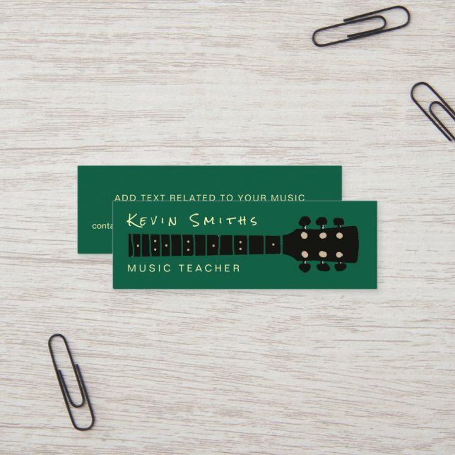 Carte De Visite Mini Cool Moderne Musique Enseignant Vert (Devant/Arrière en situation)