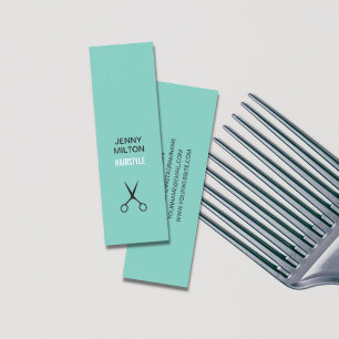 Carte De Visite Mini Cool Simple Bleu Ciseaux Noir Coiffeur