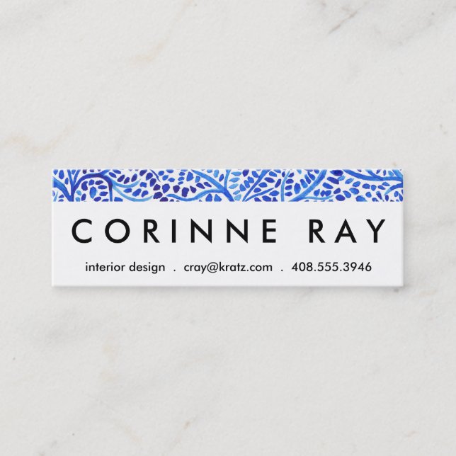 Carte De Visite Mini Copie de feuille peinte par classique bleu de (Devant)