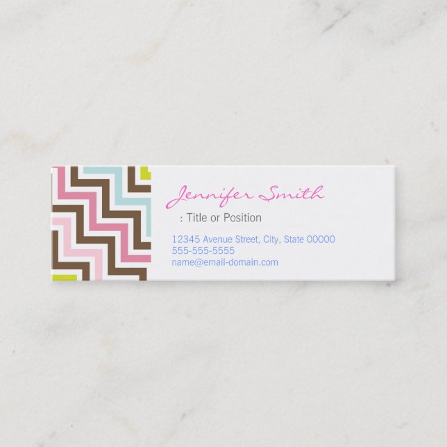 Carte De Visite Mini Couleurs Diagonal Zigzag Chevron Motif (Devant)