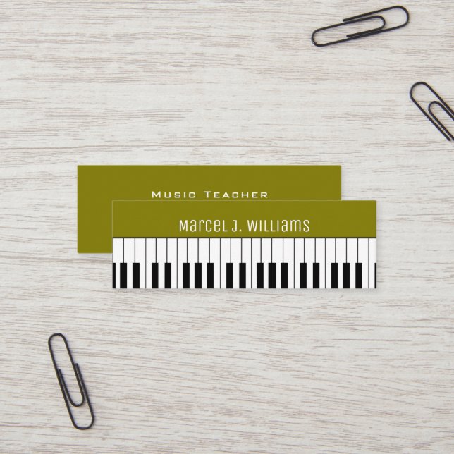Carte De Visite Mini Cours de piano Professeur de musique Olive  (Devant/Arrière en situation)