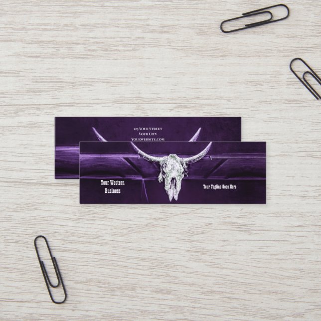 Carte De Visite Mini Crâne de taureau rustique blanc violet de l'Ouest  (Devant/Arrière en situation)