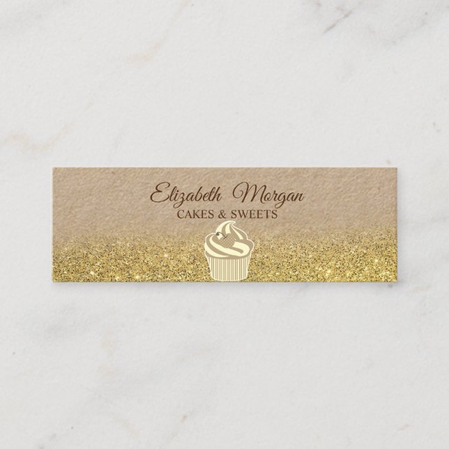 Carte De Visite Mini Cupcake, Kraft rustique ombré pailleté or (Devant)