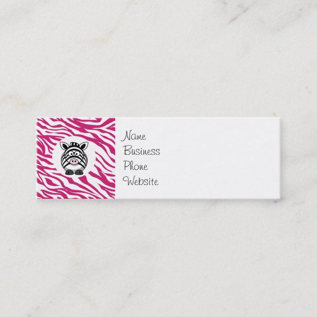 Carte De Visite Mini Cute Zebra sur Pink Zebra Poster de animal Cadeaux (Devant)
