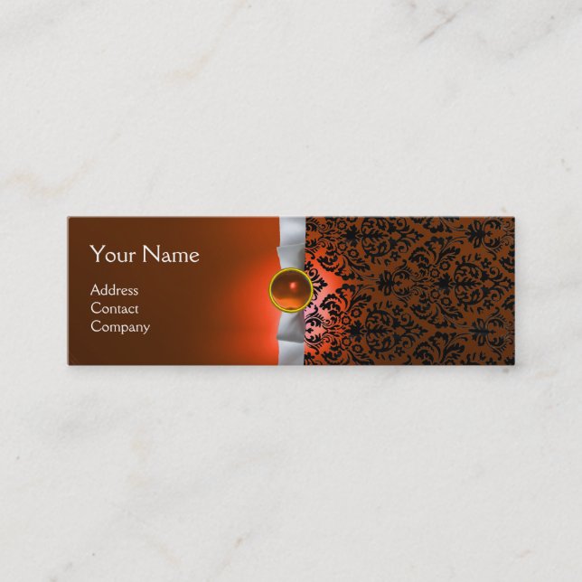 Carte De Visite Mini DAMASK MONOGRAM ruban de gemme blanc orange (Devant)