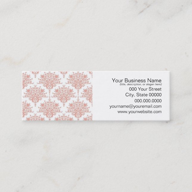 Carte De Visite Mini Damassé floral en corail et blanc (Devant)