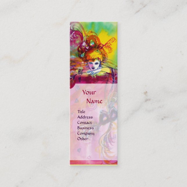 Carte De Visite Mini DAME AVEC CHAT NOIR / Bal mascarade vénitienne (Devant)