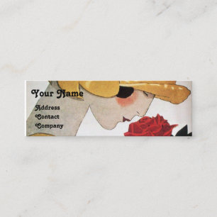 CARTE DE VISITE MINI DAME AVEC ROSE ROUGE BEAUTY MODE COSTUME DESIGNER