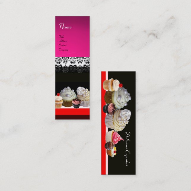 Carte De Visite Mini DÉLICIEUX CUPCAKES DESERT SHOP, violet rose violet (Devant / Derrière)