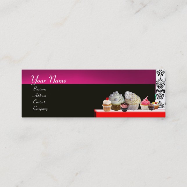 Carte De Visite Mini DÉLICIEUX CUPCAKES DESERT SHOP, violet rose violet (Devant)