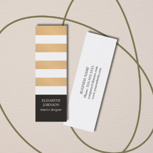 Carte De Visite Mini Dessinateur d'intérieurs rayé d'or noir moderne de