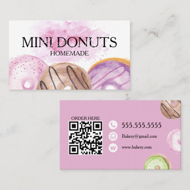 Carte De Visite Mini Donuts Boulangerie Traités Rose (Devant / Derrière)